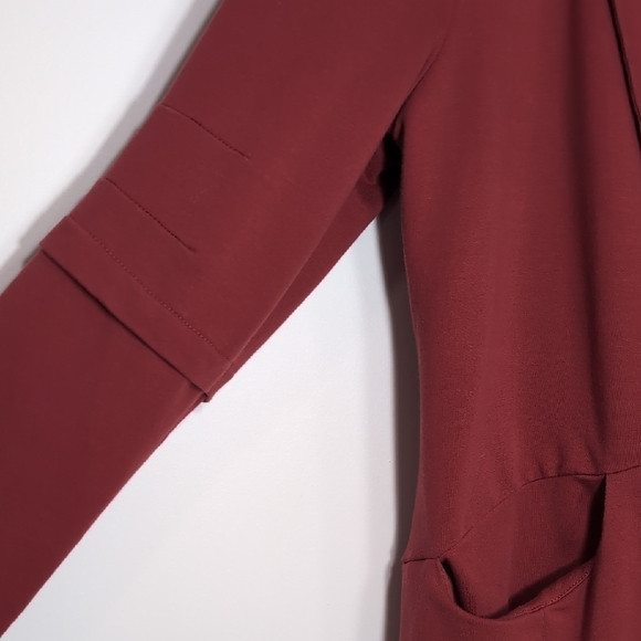 Handmade Dark Red Long Sleeve Stretchy Tunic Dress With Pocket Size M - Picture 3 of 9